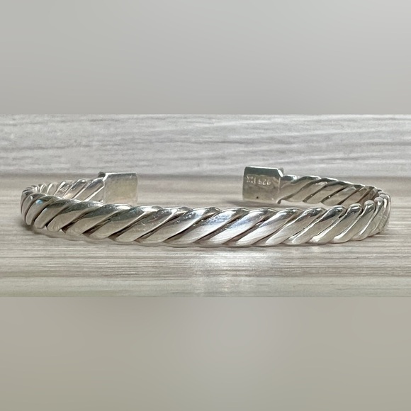 Vintage Handmade Sterling Silver & 18K Yellow Gold Twisted Cuff Bracelet - Picture 3 of 8